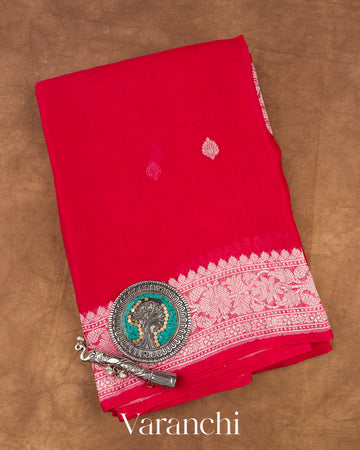 Chilly Red Pure Chiffon Silk Saree