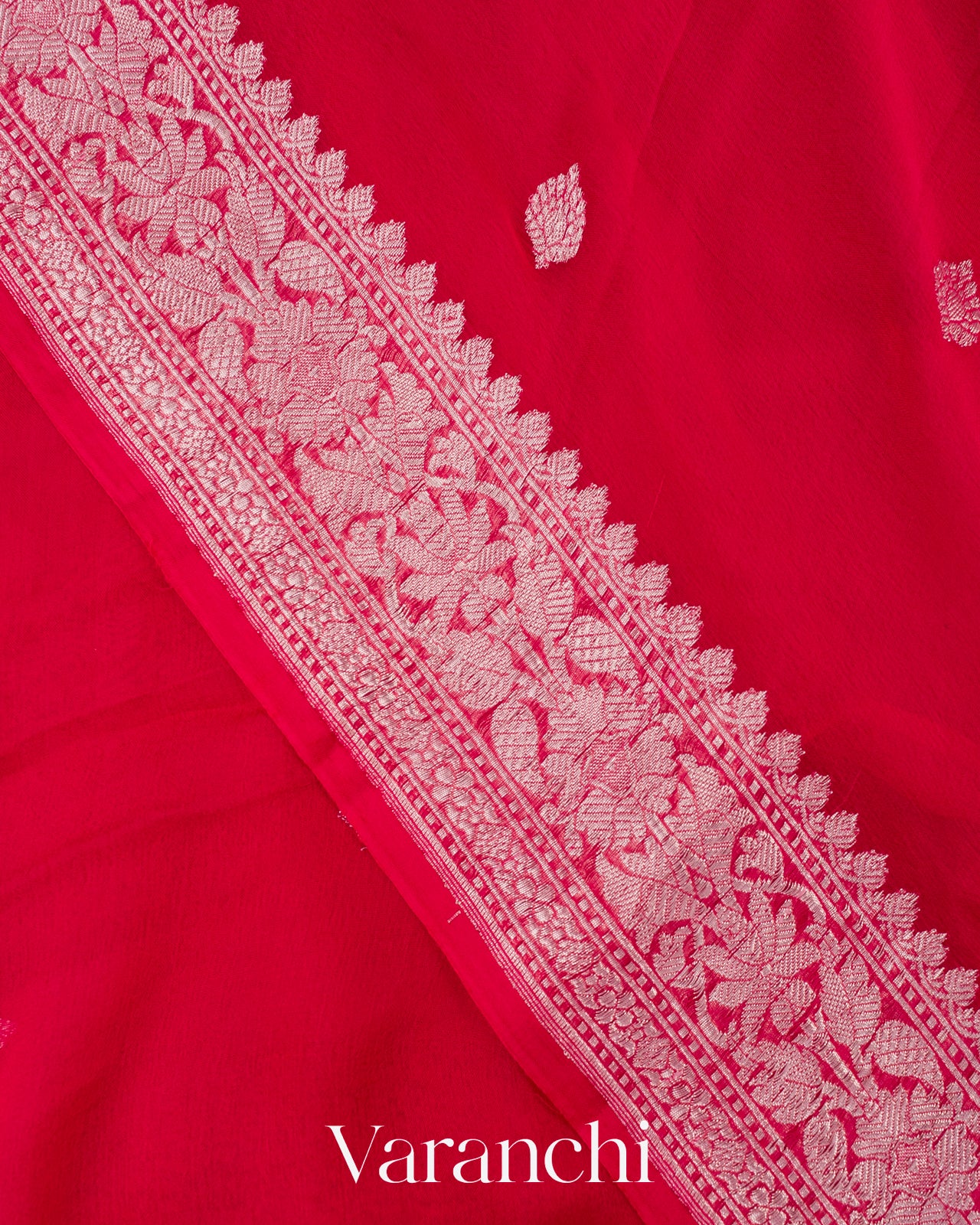 Chilly Red Pure Chiffon Silk Saree