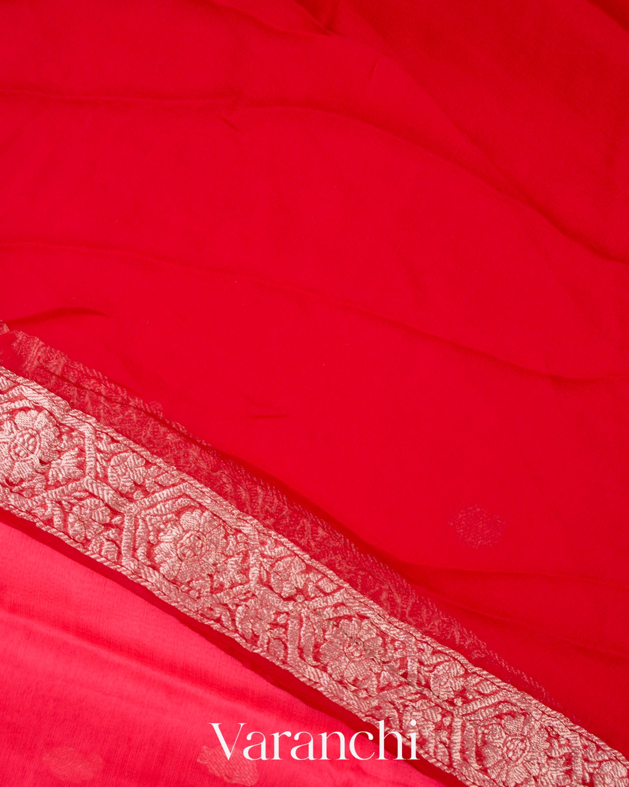 Ruby Red Pure Chiffon Silk Handloom Saree