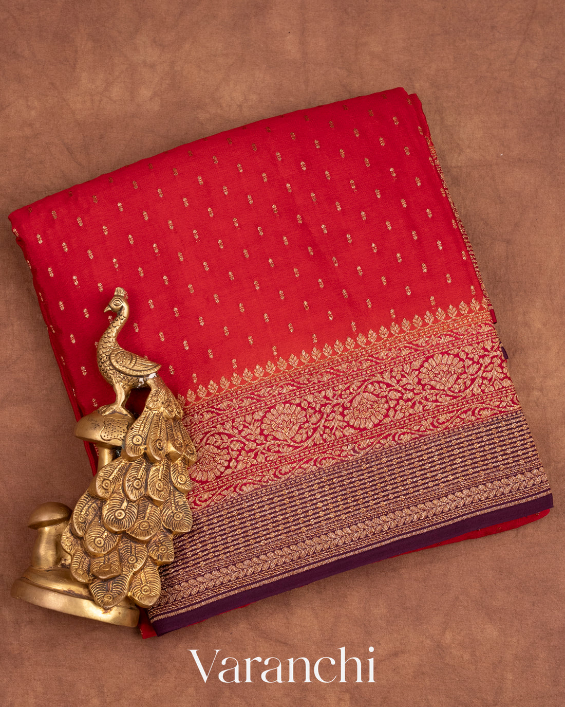 Chilli Red Pure Crepe Silk Handloom Saree