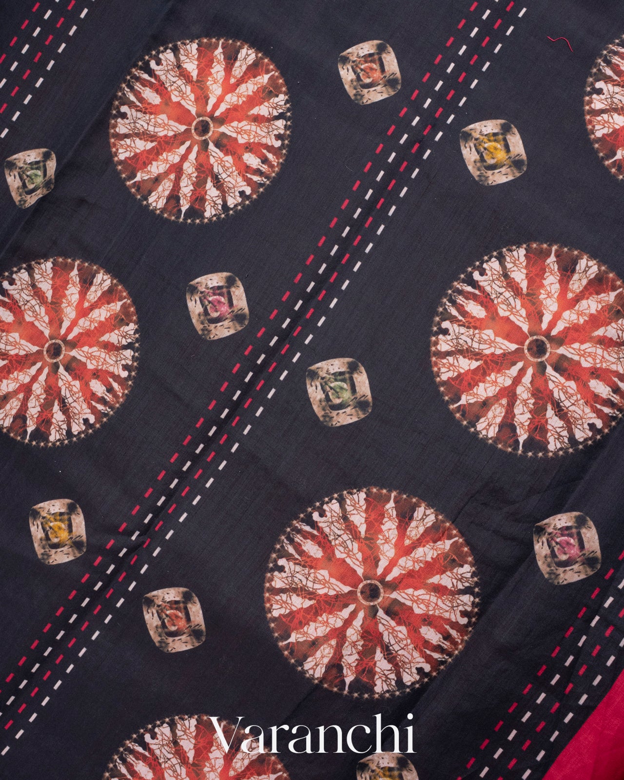 Black Floral Printed Pure Chiniya Silk Saree