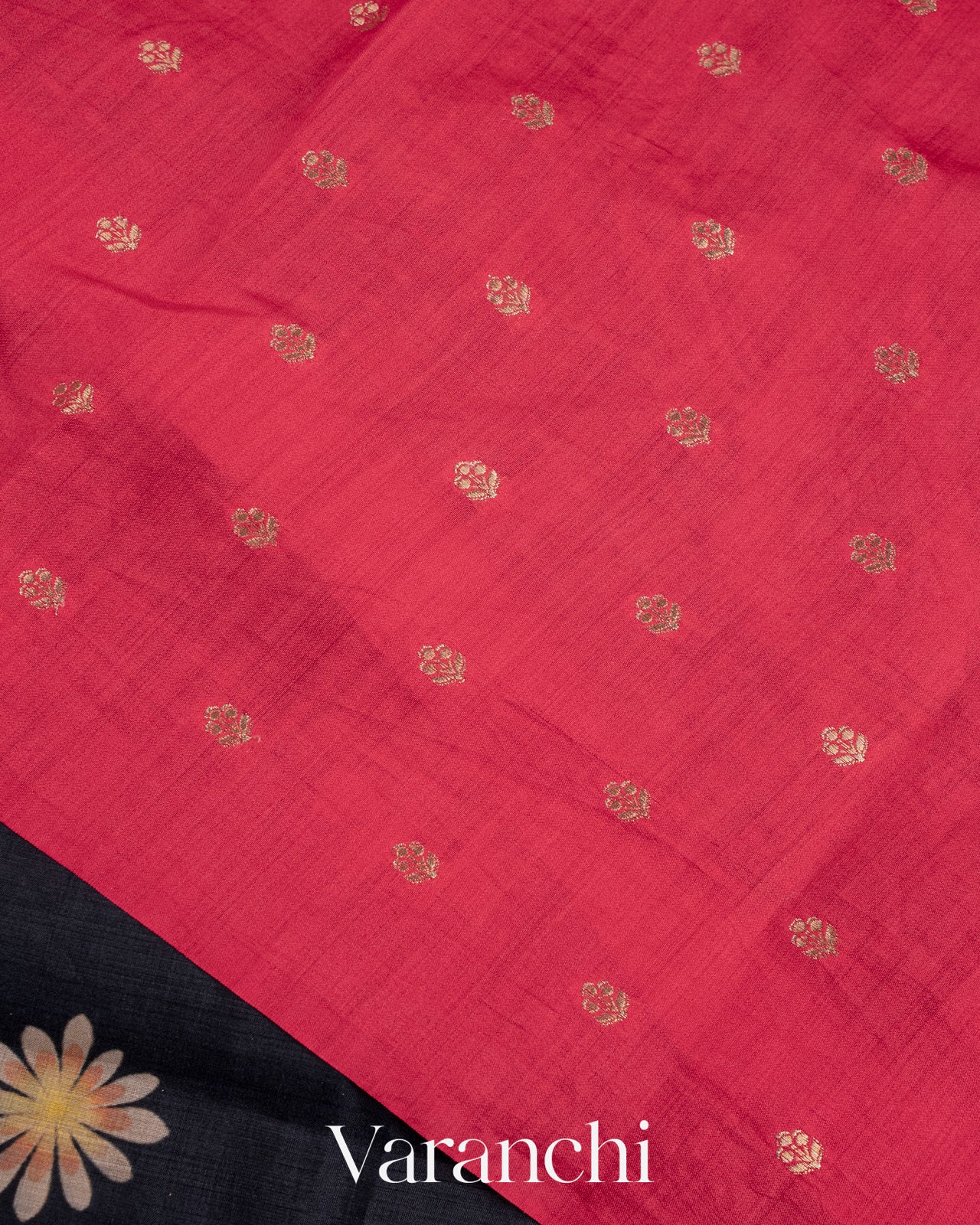 Black Floral Printed Pure Chiniya Silk Saree