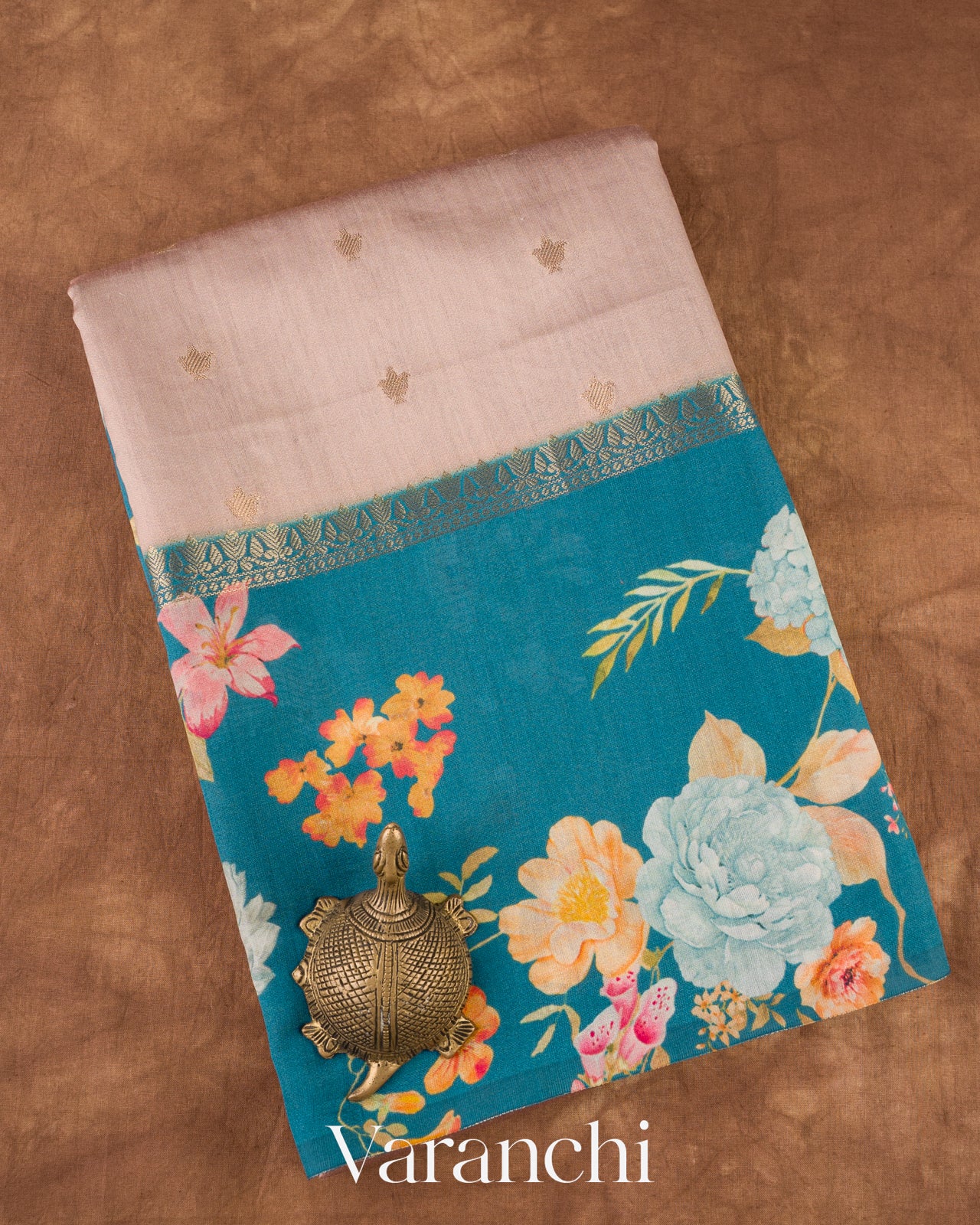 Blush Beige Digital Printed Pure Chiniya Silk Saree 