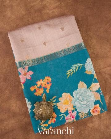 Blush Beige Digital Printed Pure Chiniya Silk Saree 