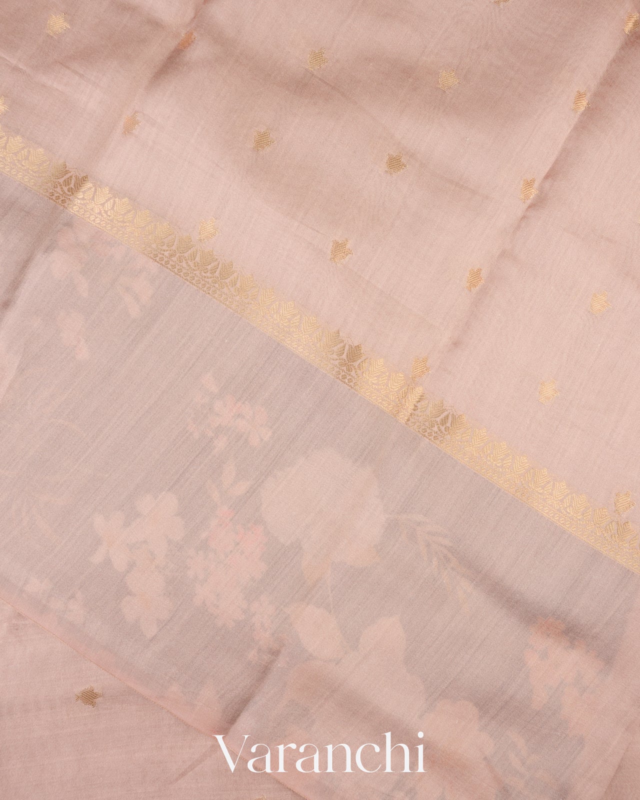 Blush Beige Digital Printed Pure Chiniya Silk Saree 