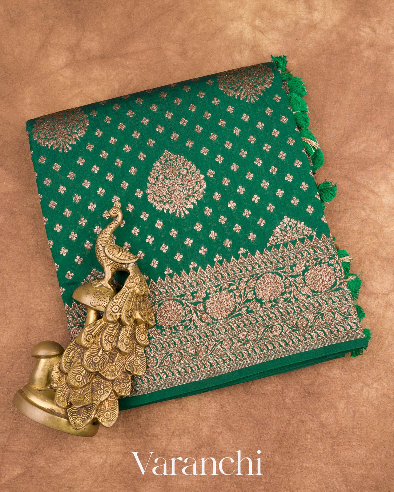Dark Green Pure Chiniya Silk Handloom Saree