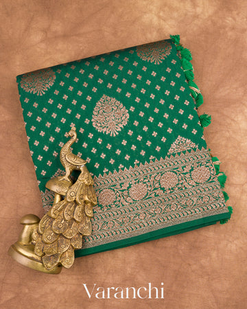 Dark Green Pure Chiniya Silk Handloom Saree