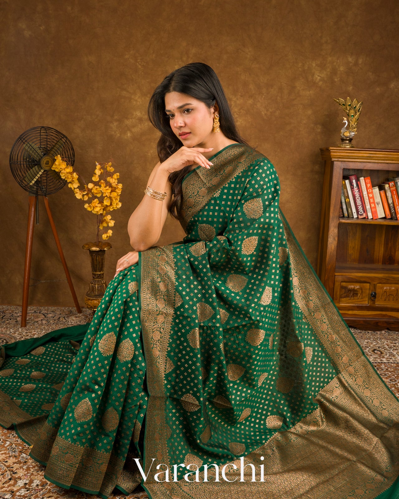 Dark Green Pure Chiniya Silk Handloom Saree
