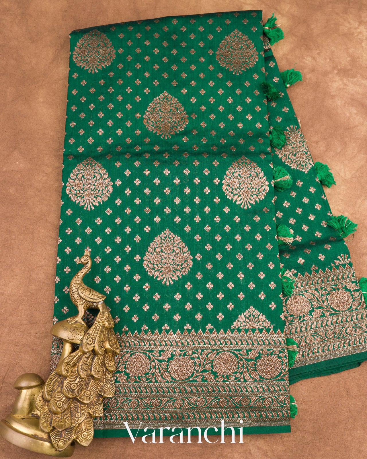 Dark Green Pure Chiniya Silk Handloom Saree