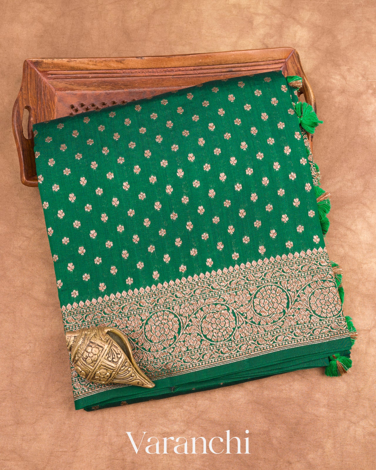 Forest Green Pure Chiniya Silk Handloom Saree 