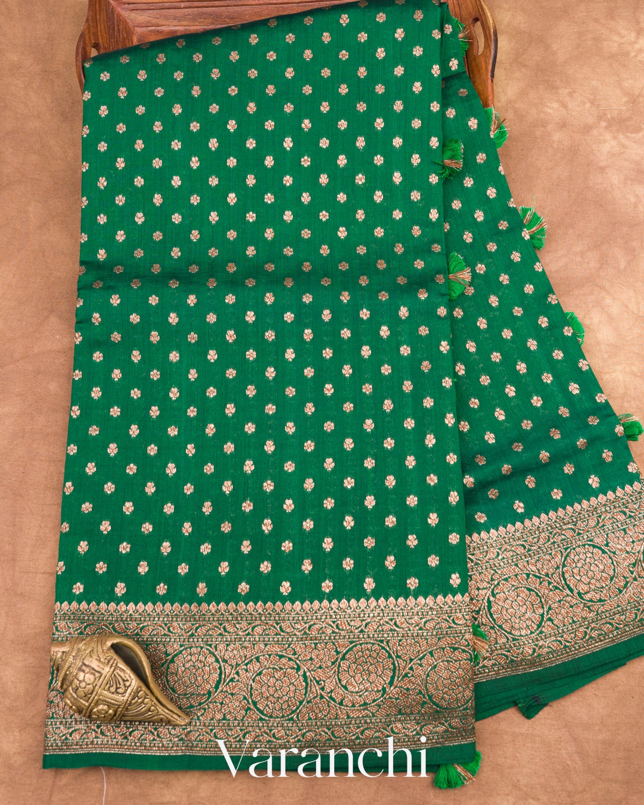 Forest Green Pure Chiniya Silk Handloom Saree 