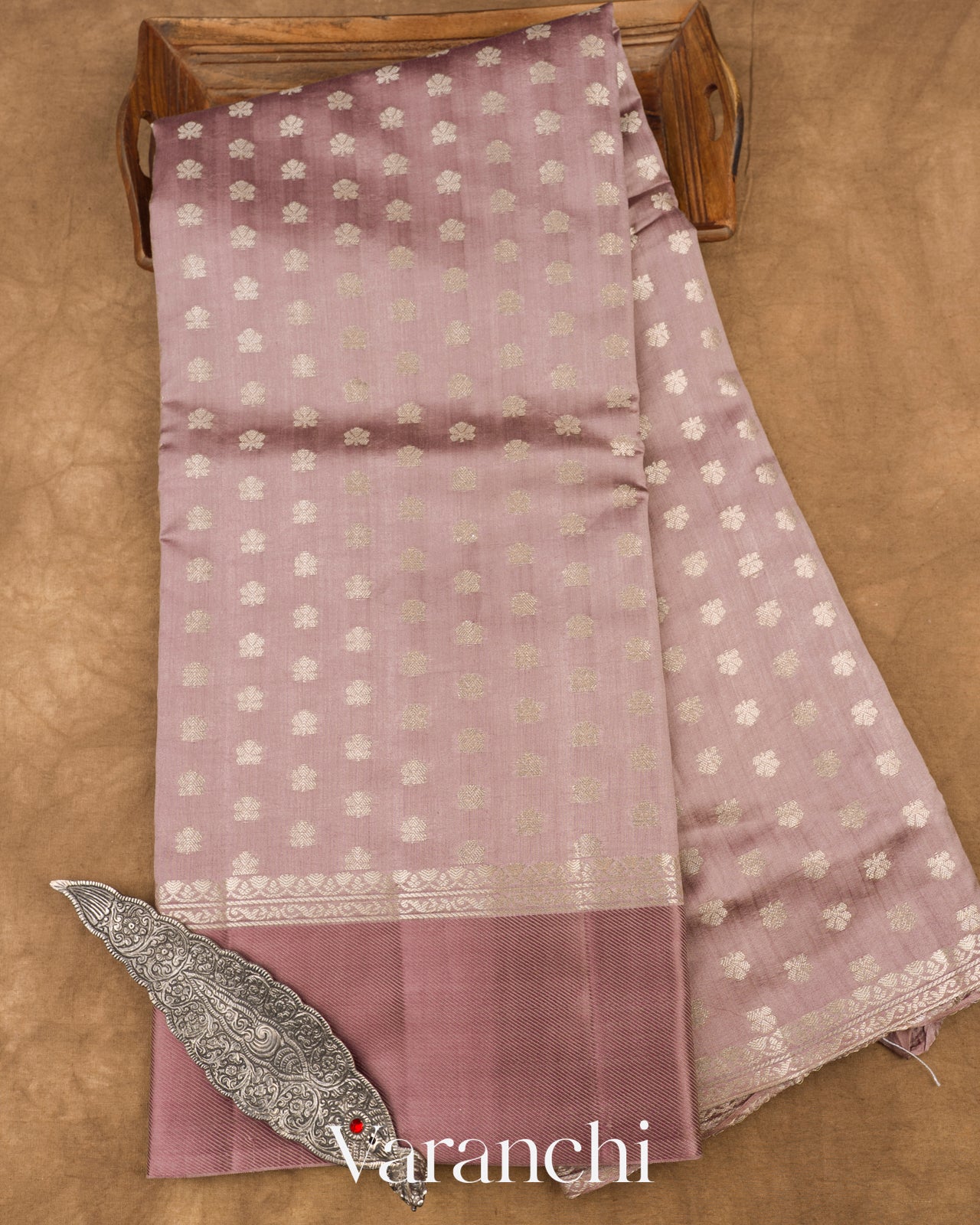 Dusty Mauve Pure Chiniya Silk Saree