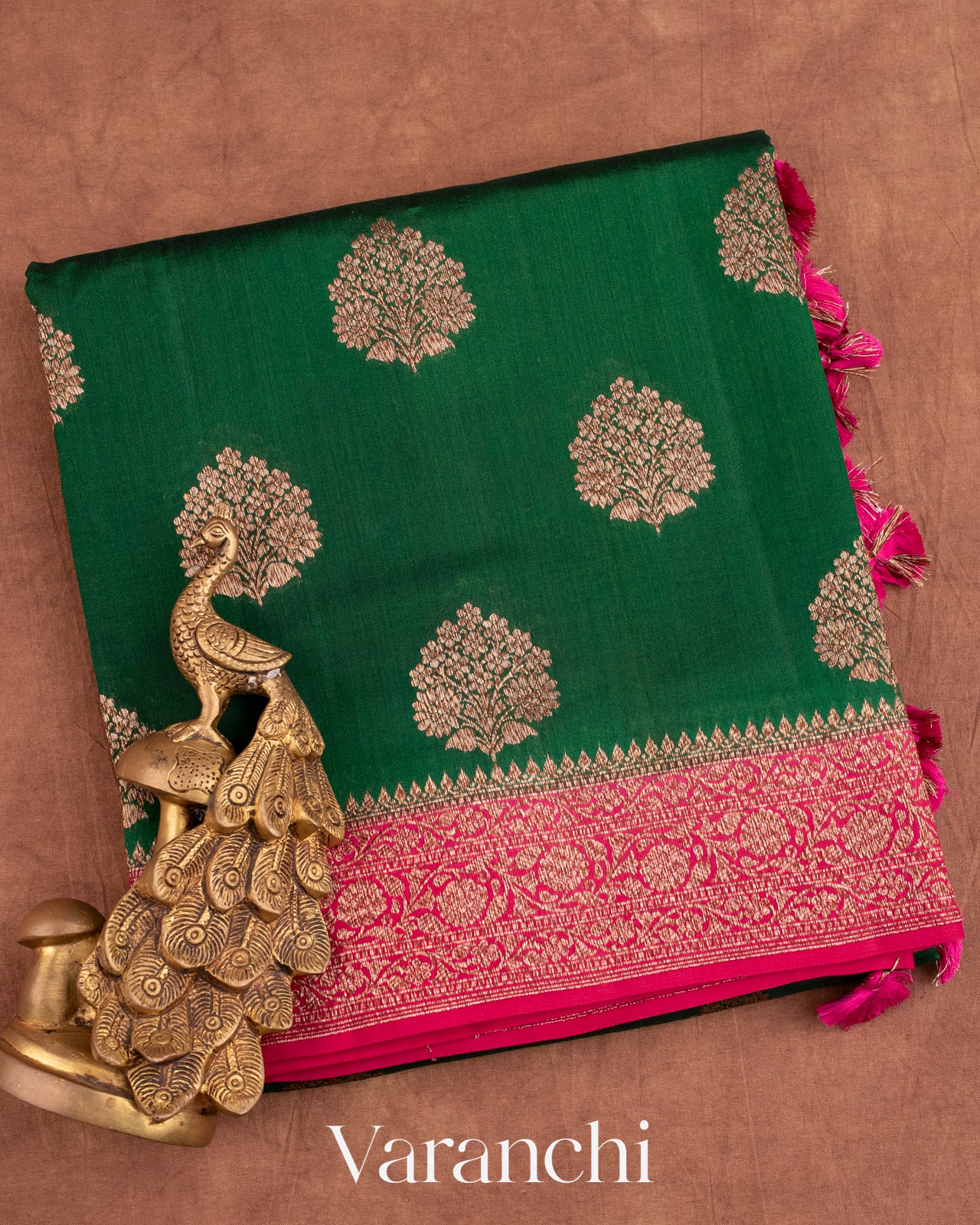 Dark Green Pure Chiniya Silk Handloom Saree