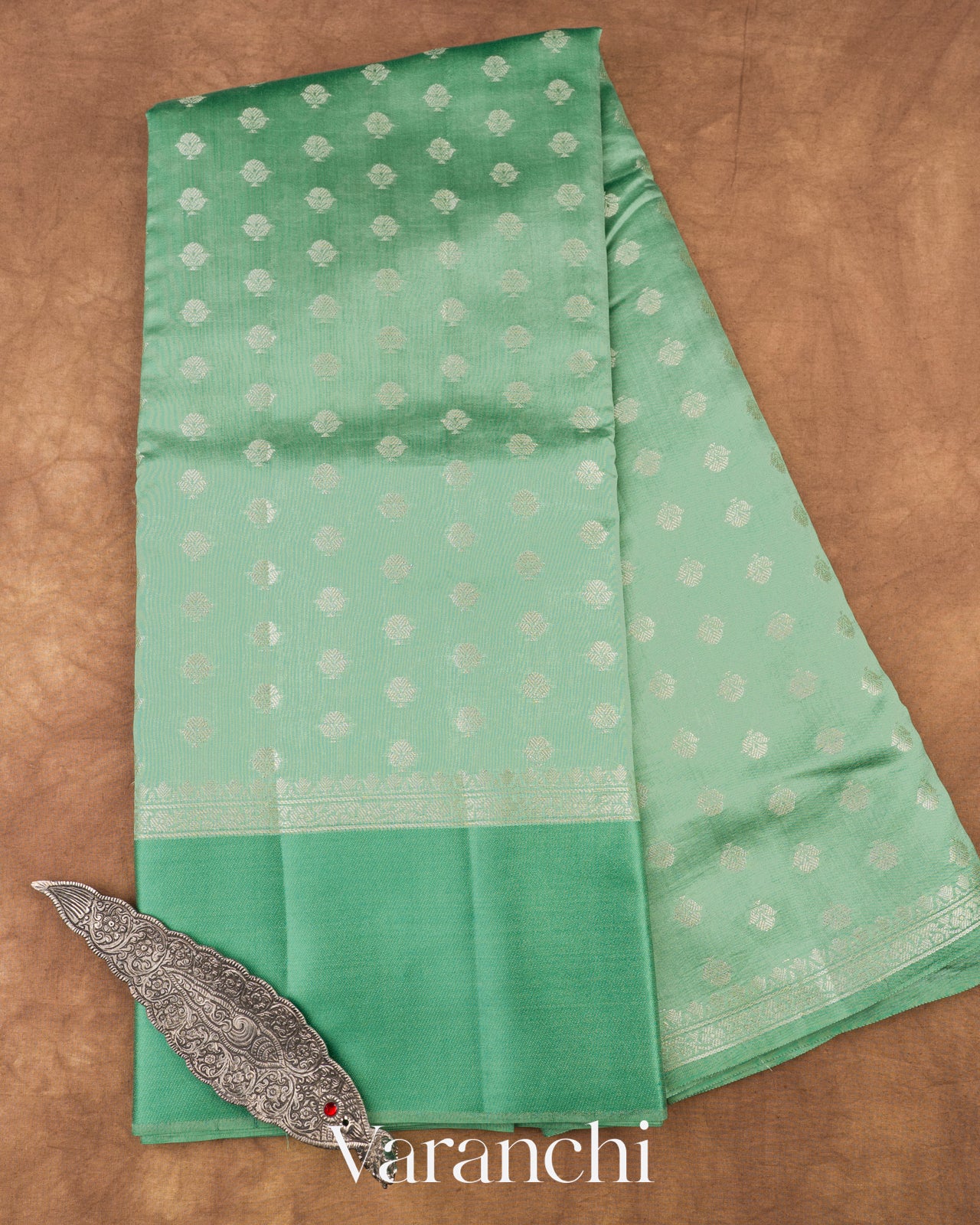 Mint Green Pure Chiniya Silk Saree