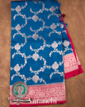 Ink Blue Floral Brocade Pure Chiniya Silk Saree 