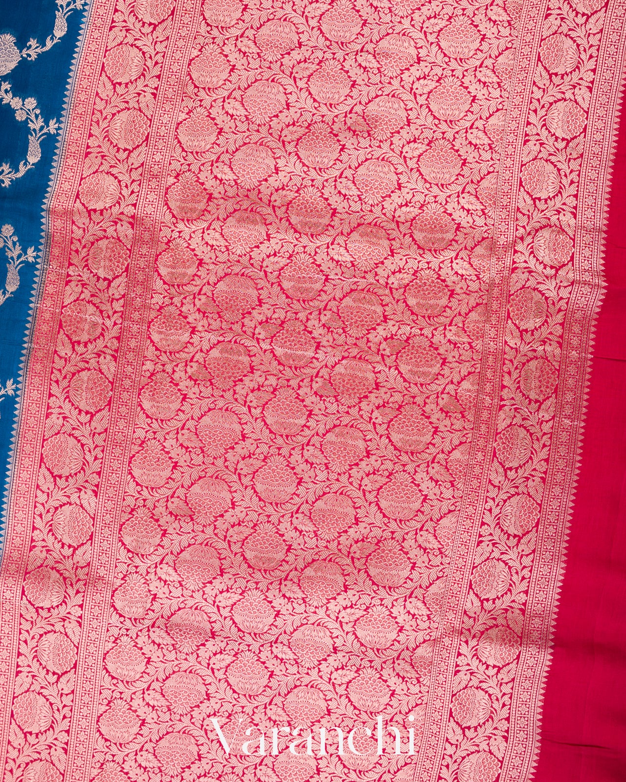 Ink Blue Floral Brocade Pure Chiniya Silk Saree 