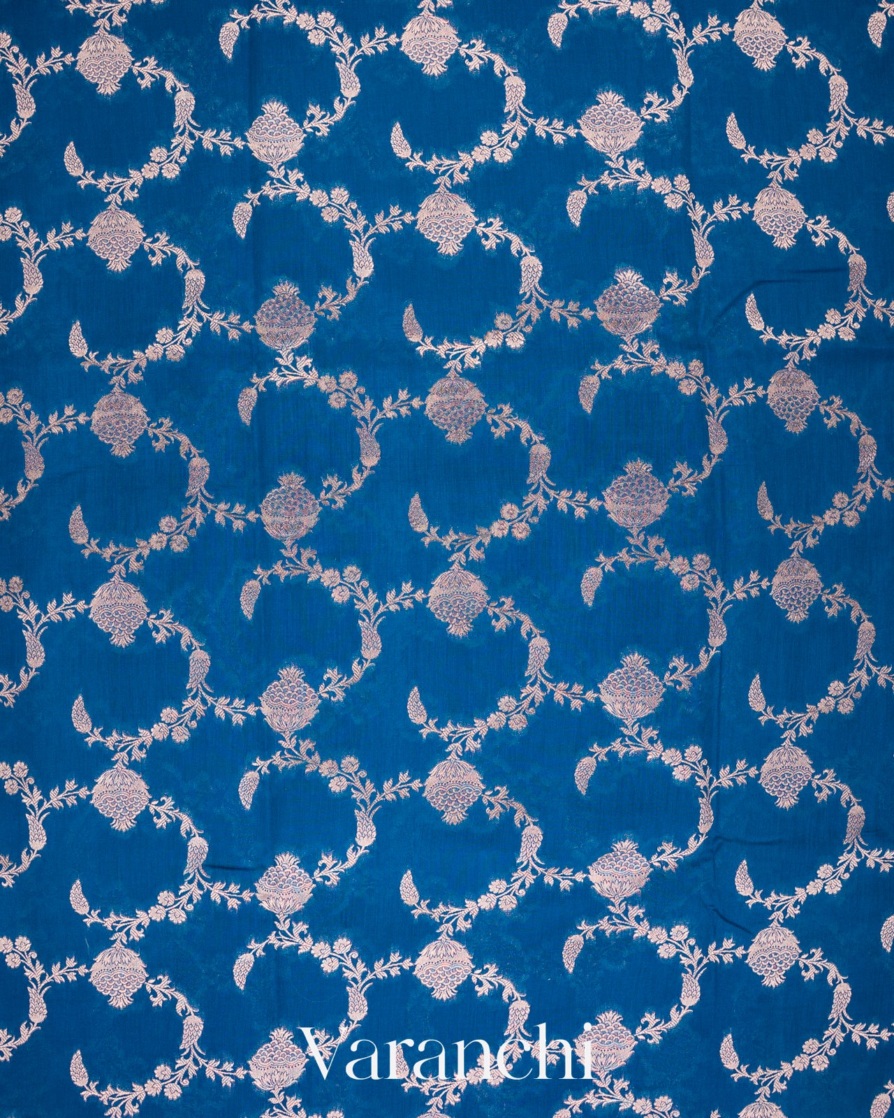 Ink Blue Floral Brocade Pure Chiniya Silk Saree 