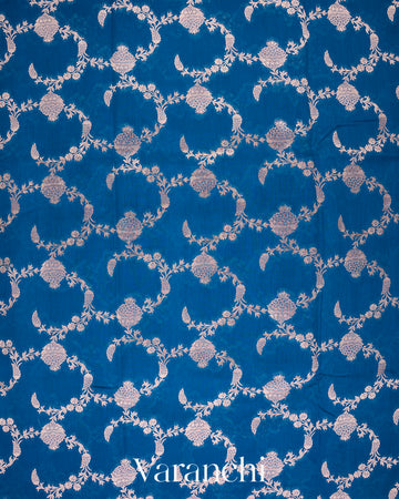 Ink Blue Floral Brocade Pure Chiniya Silk Saree 