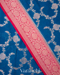 Ink Blue Floral Brocade Pure Chiniya Silk Saree 