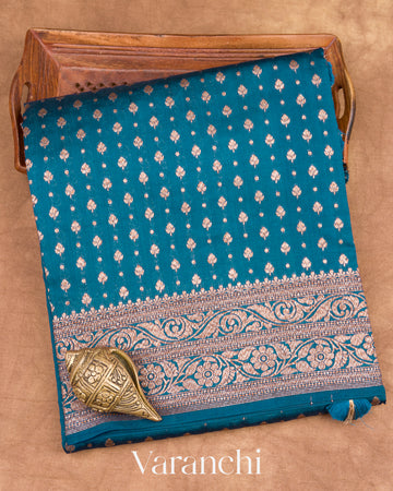 Ink Blue Pure Chiniya Silk Handloom Saree