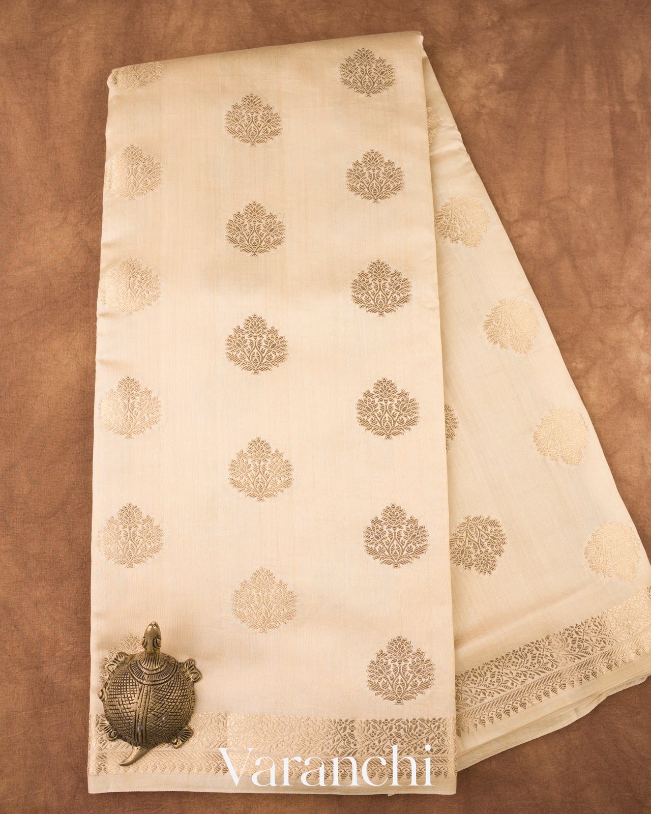 Warm Ivory Pure Chiniya Silk Saree  