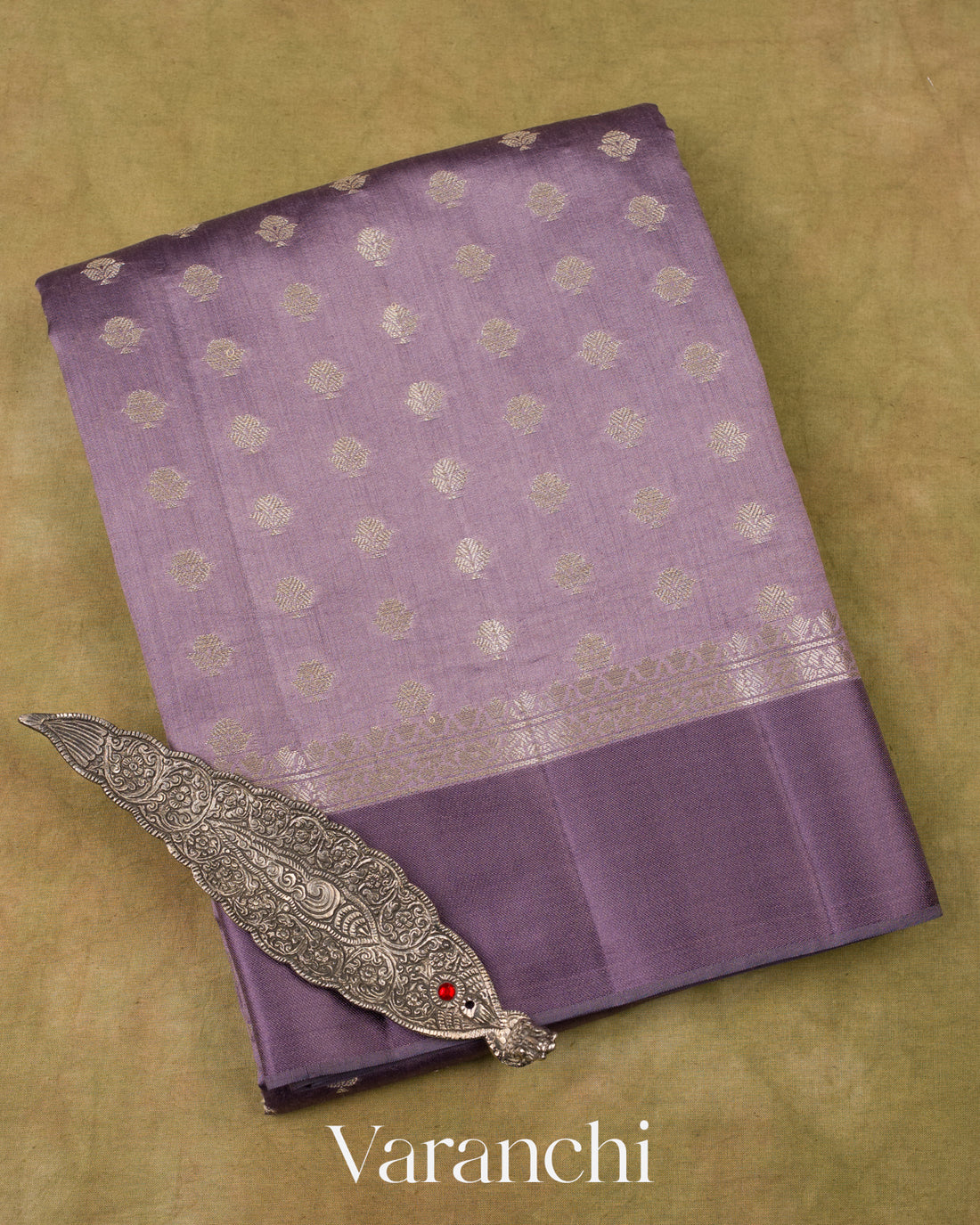 Lilac Mauve Pure Chiniya Silk Saree 