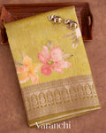 Light Mehandi Green Floral Printed Pure Chiniya Silk Saree