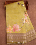 Light Mehandi Green Floral Printed Pure Chiniya Silk Saree