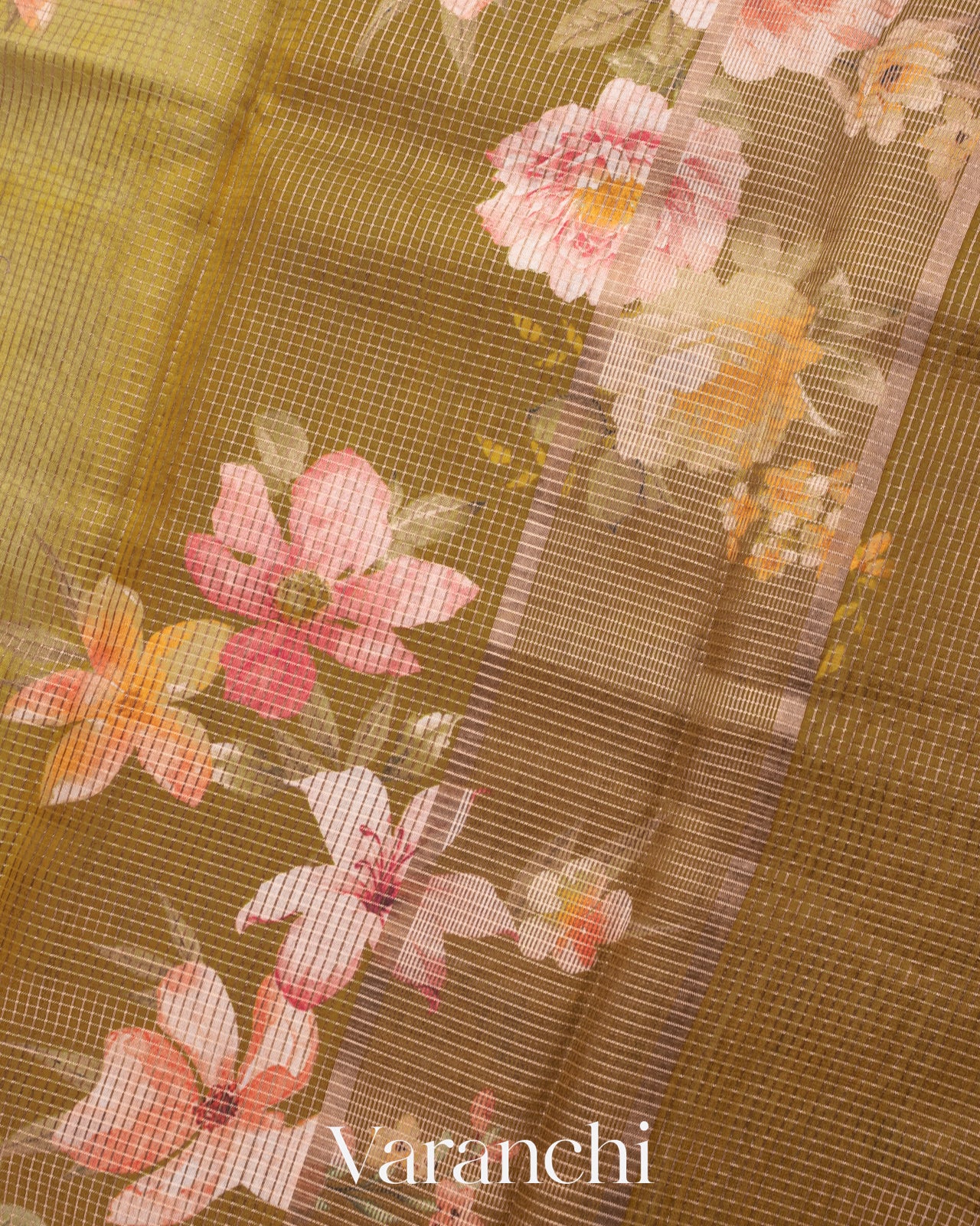 Light Mehandi Green Floral Printed Pure Chiniya Silk Saree