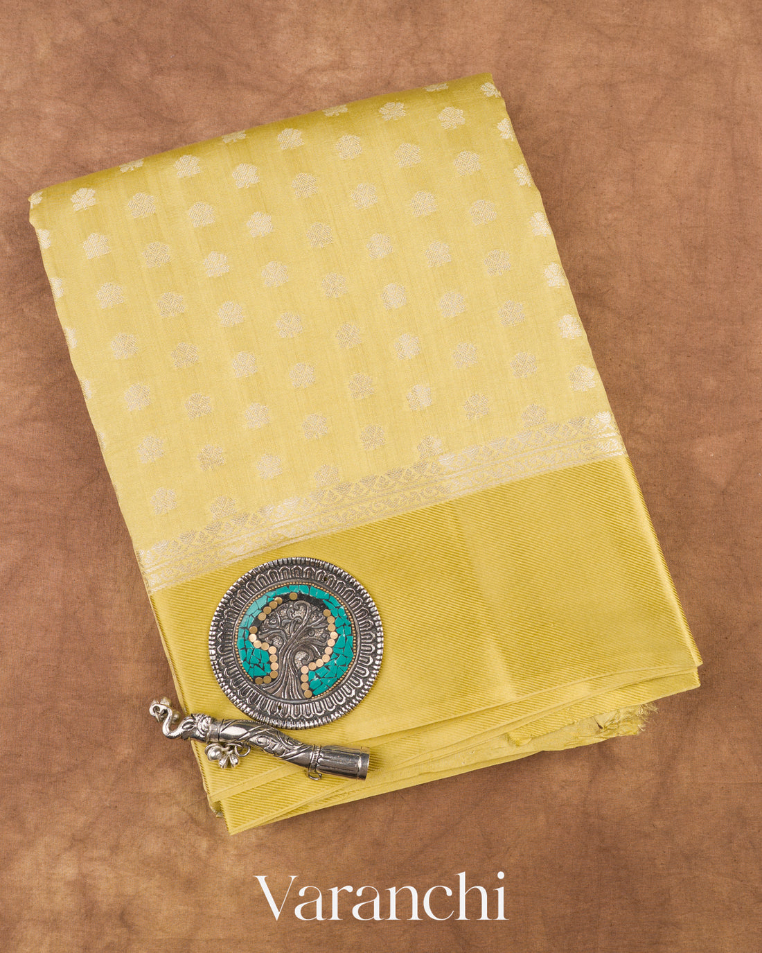 Lemon Yellow Pure Chiniya Silk Saree