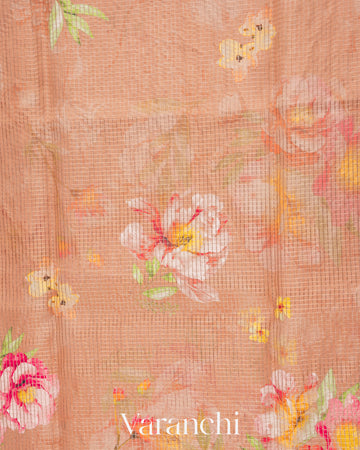 Dusty Rose Floral Printed Pure Chiniya Silk Saree