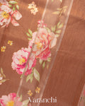 Dusty Rose Floral Printed Pure Chiniya Silk Saree
