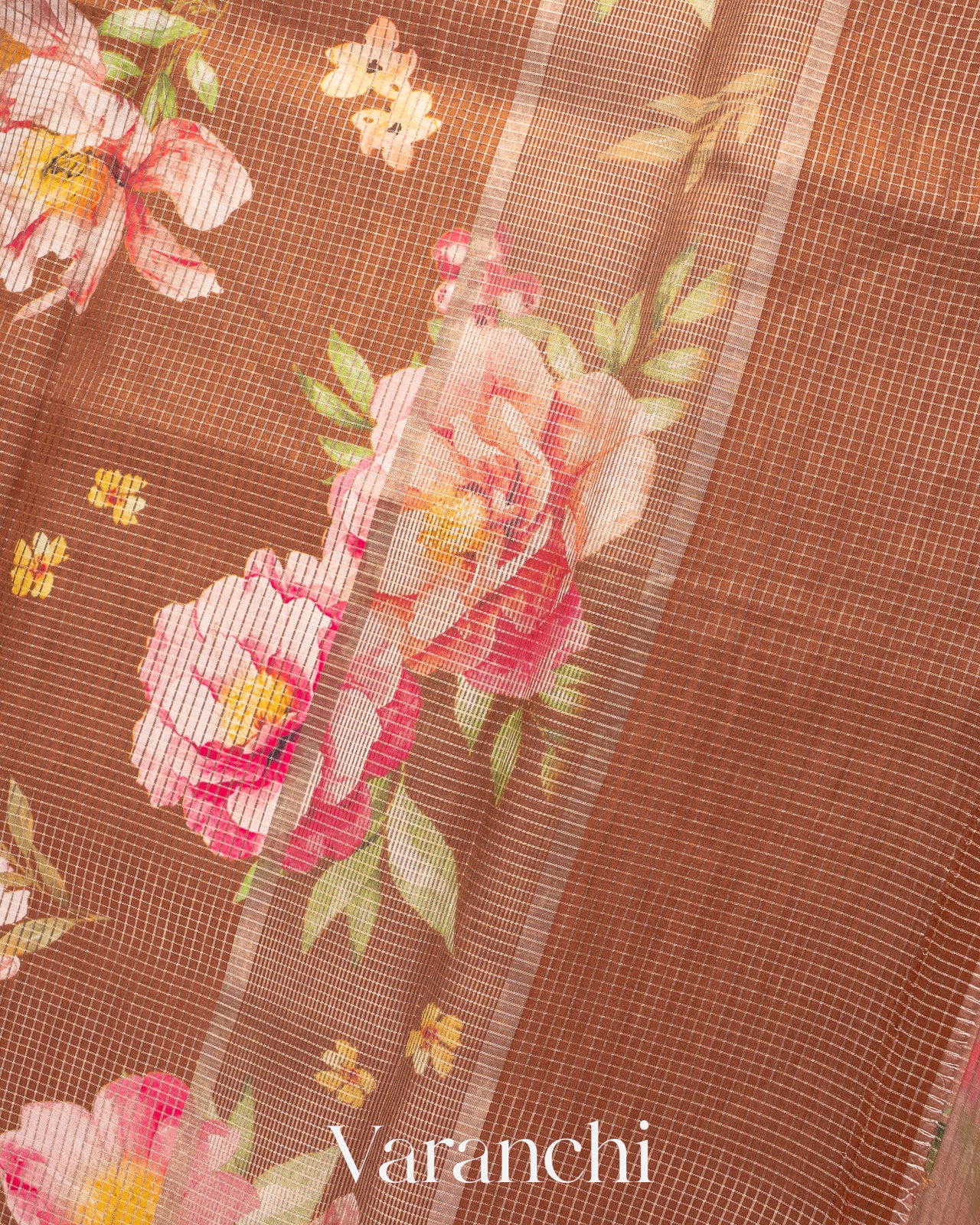 Dusty Rose Floral Printed Pure Chiniya Silk Saree