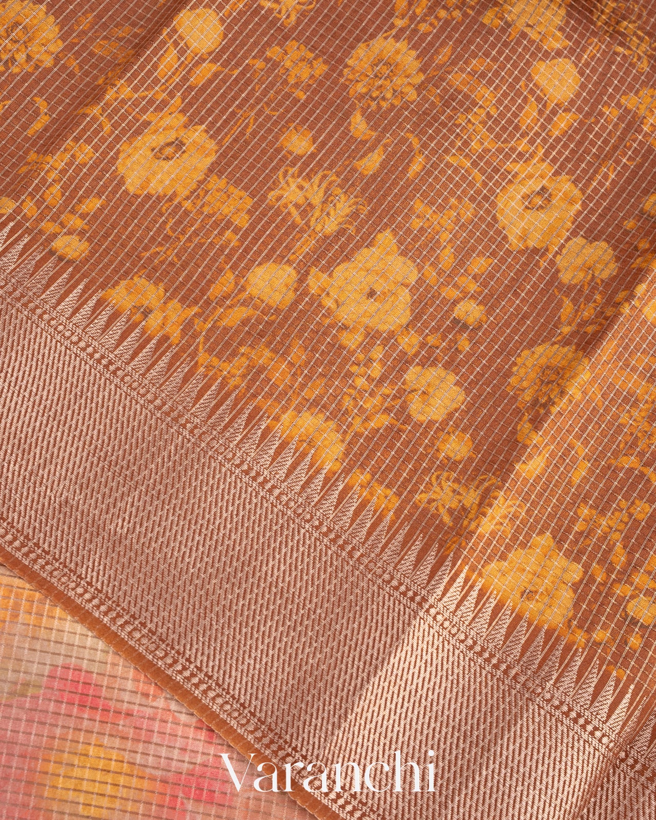 Dusty Rose Floral Printed Pure Chiniya Silk Saree