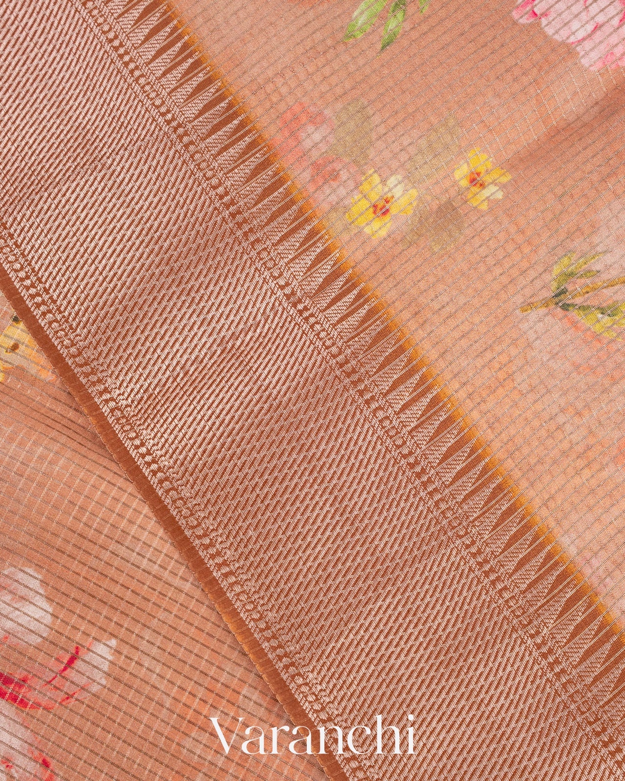 Dusty Rose Floral Printed Pure Chiniya Silk Saree