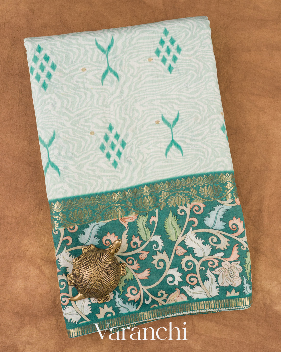 Mint Green Digital Printed Pure Chiniya Silk Saree