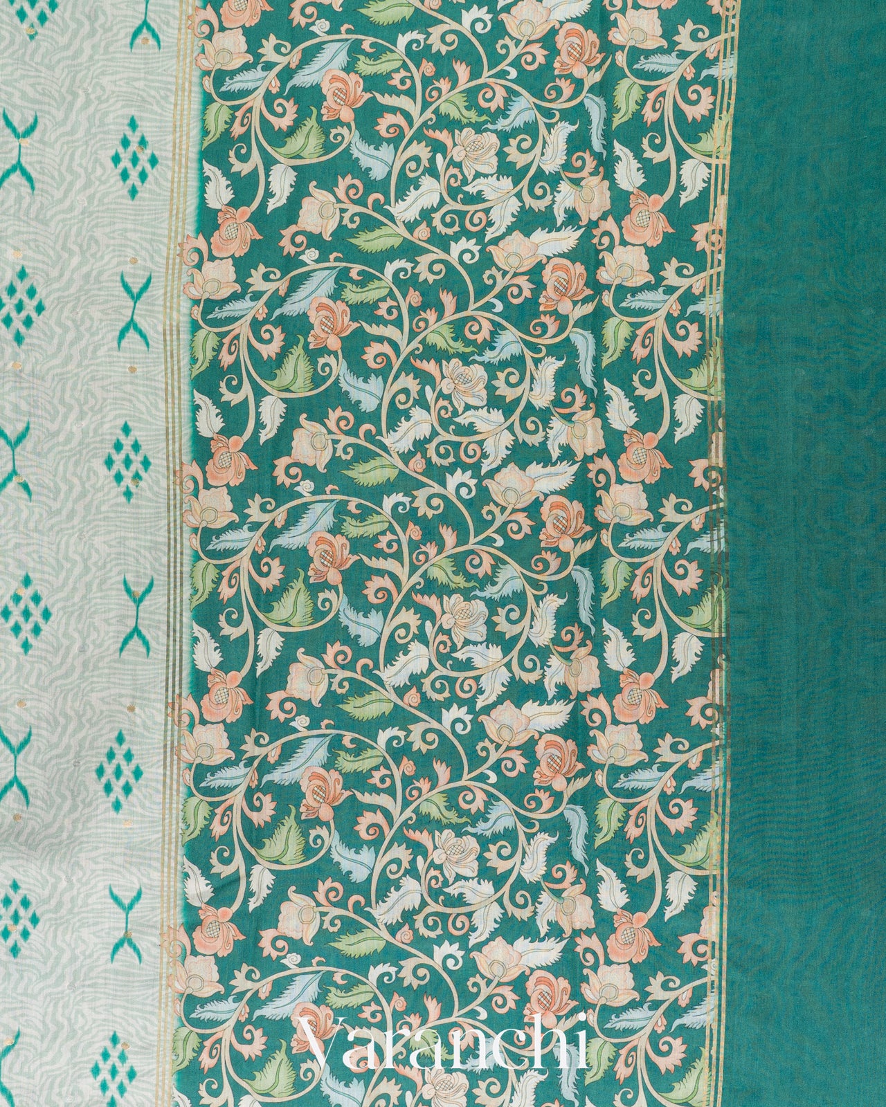 Mint Green Digital Printed Pure Chiniya Silk Saree
