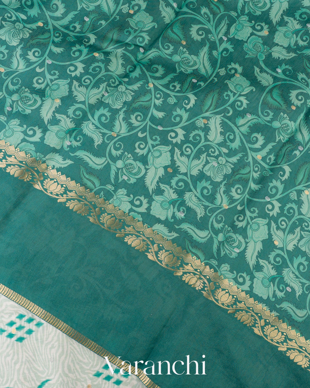 Mint Green Digital Printed Pure Chiniya Silk Saree