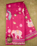 Magenta Pink Digital Printed Pure Chiniya Silk Saree