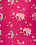 Magenta Pink Digital Printed Pure Chiniya Silk Saree