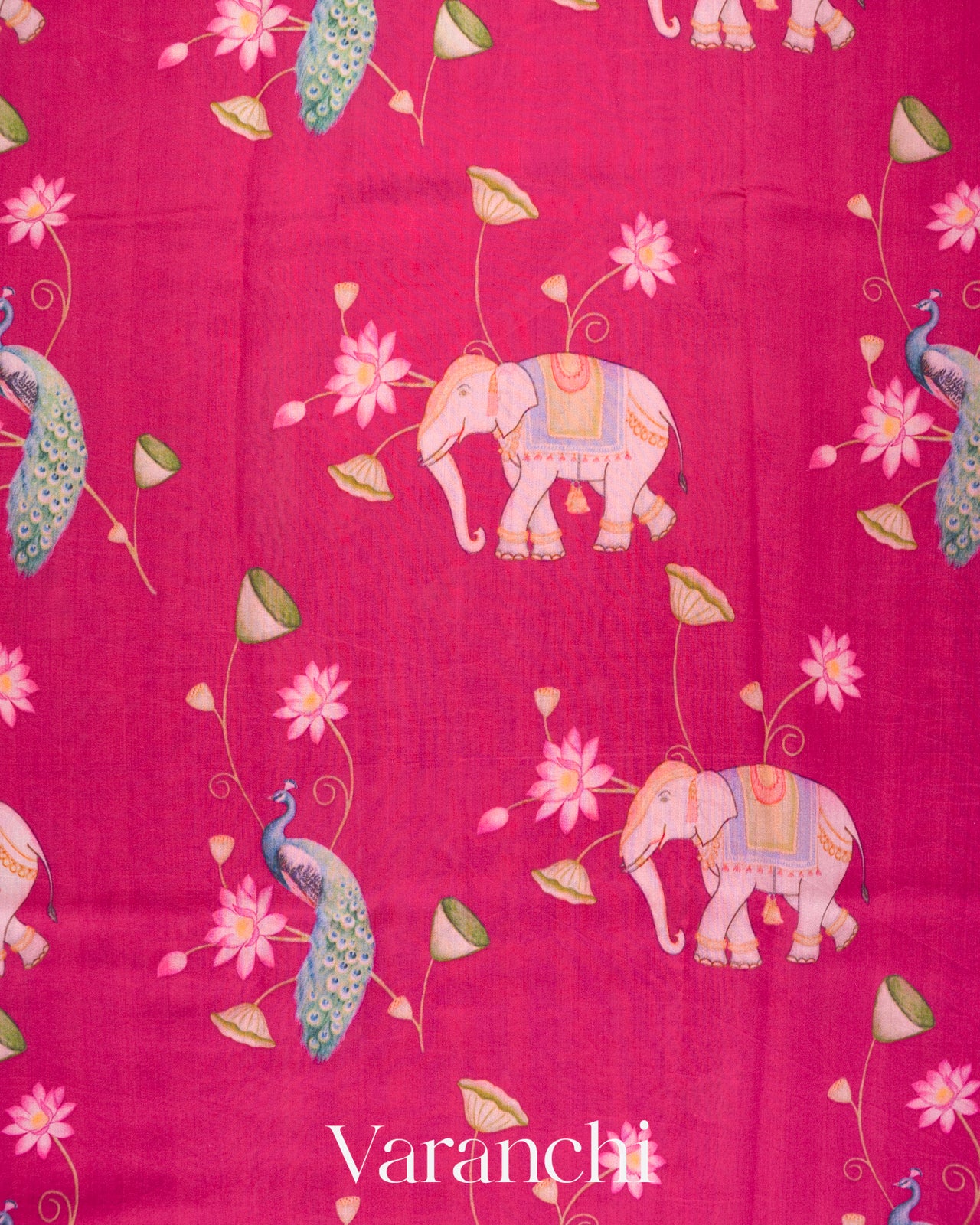 Magenta Pink Digital Printed Pure Chiniya Silk Saree
