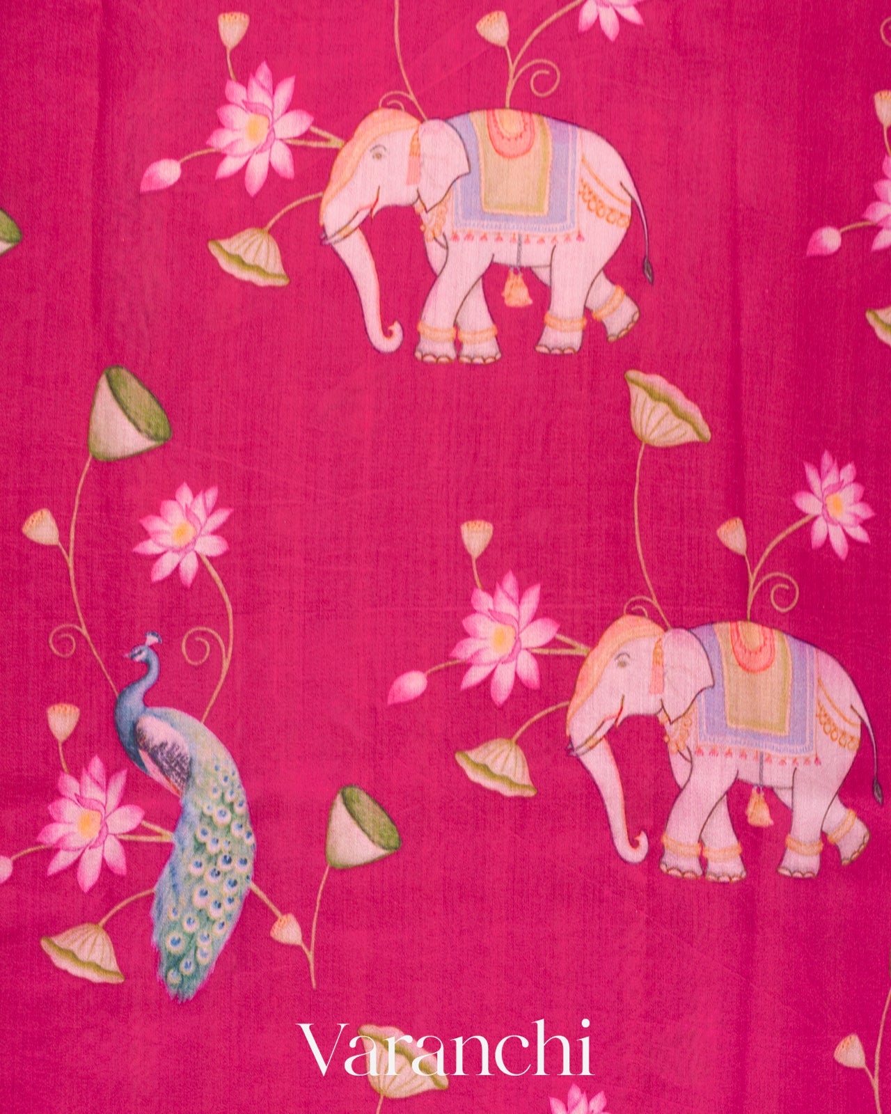 Magenta Pink Digital Printed Pure Chiniya Silk Saree