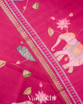 Magenta Pink Digital Printed Pure Chiniya Silk Saree