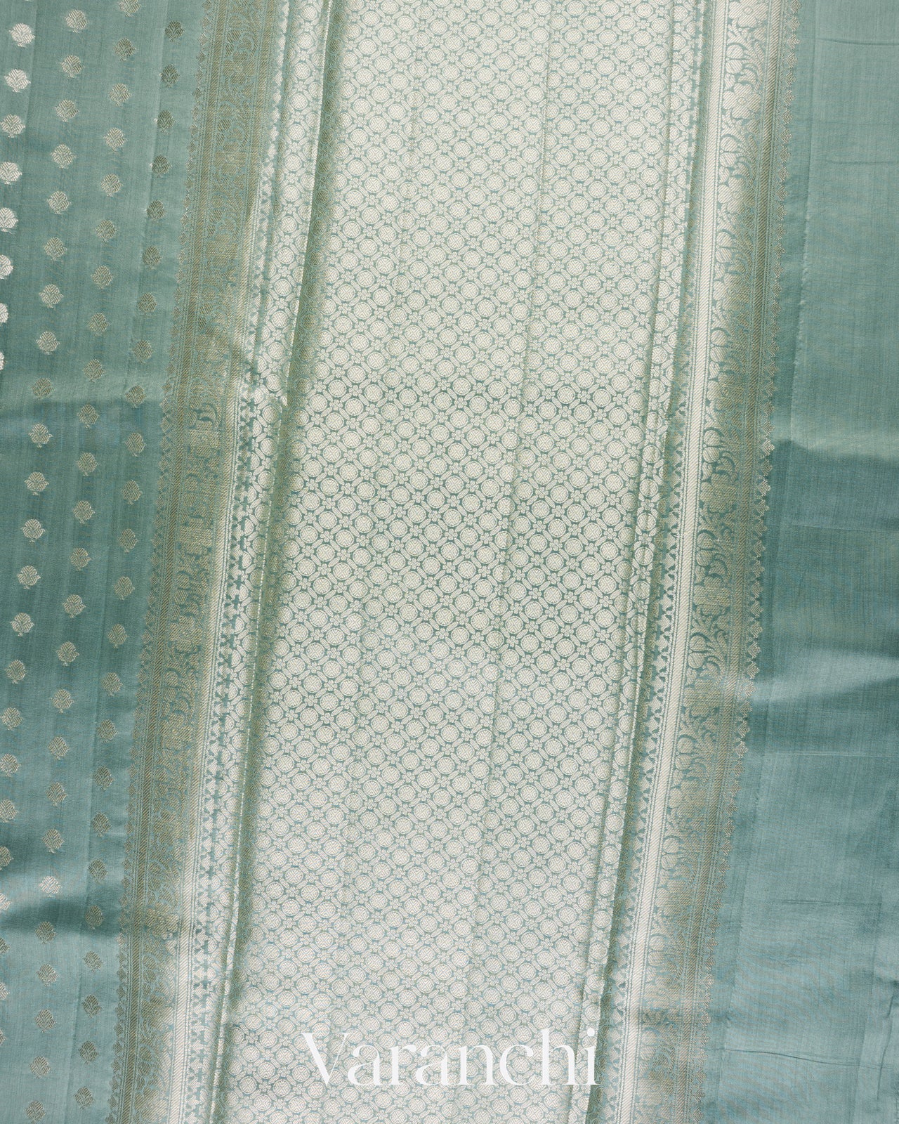 Teal Blue Pure Chiniya Silk Saree  