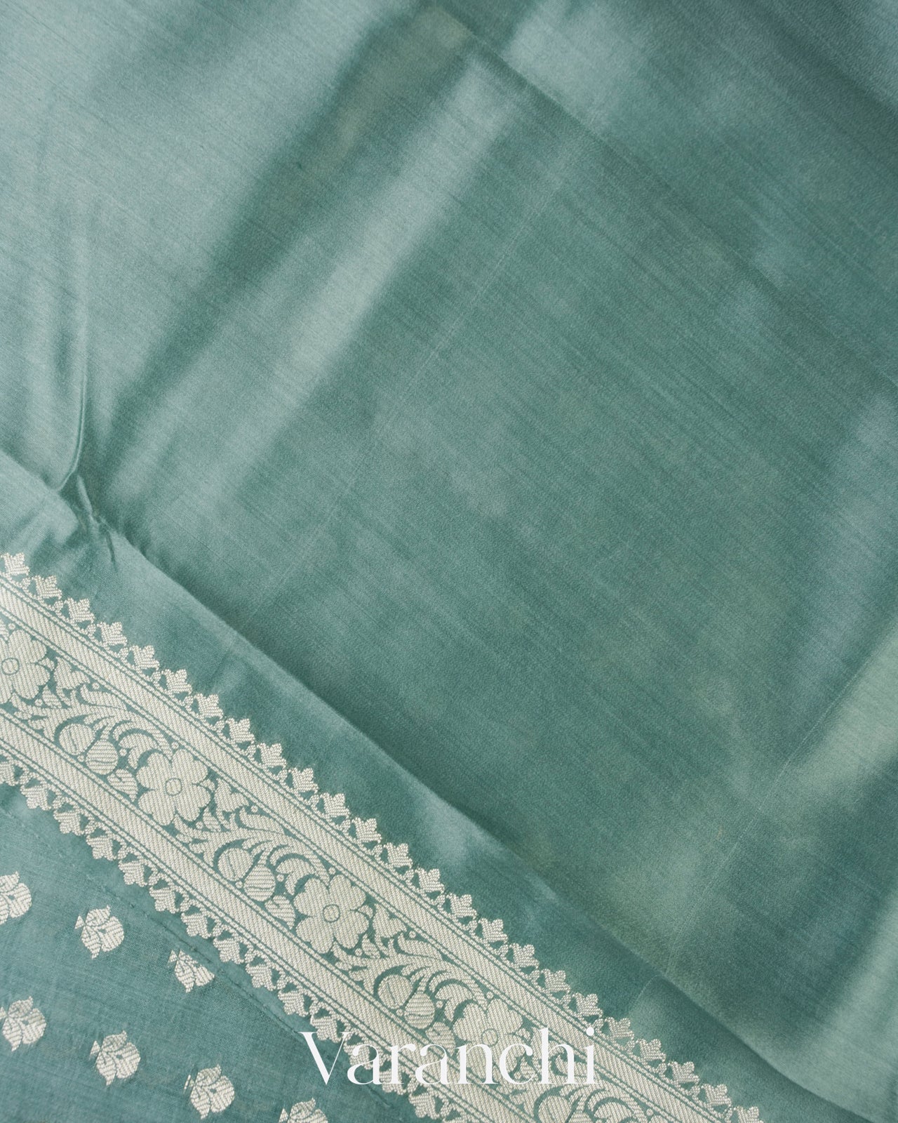 Teal Blue Pure Chiniya Silk Saree  