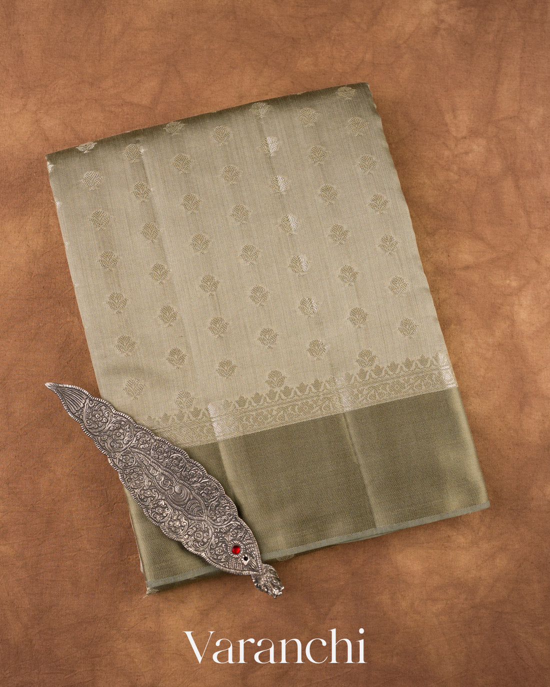 Moss Olive Pure Chiniya Silk Saree