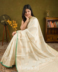 Ivory Cream Pure Chiniya Silk Handloom Saree 