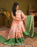 Blush Peach Pink Digital Printed Pure Chiniya Silk Saree