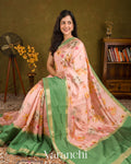 Blush Peach Pink Digital Printed Pure Chiniya Silk Saree