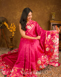 Rani Pink Digital Printed Pure Chiniya Silk Saree